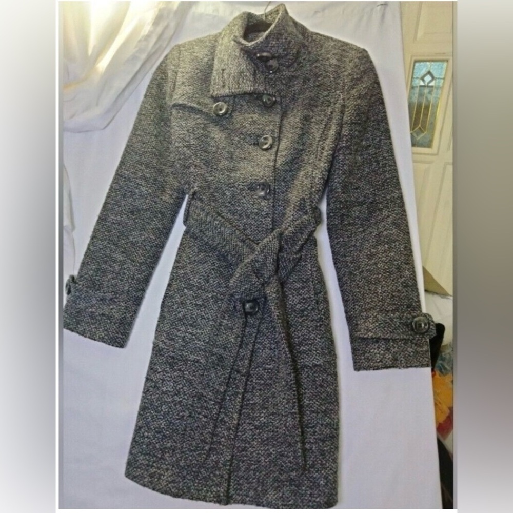 Kenneth Cole Reaction Women's Size Small Long Tweed Coat With Belt